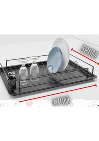 Resim Tek Katlı Parlak Siyah Tabaklık Bulaşıklık Tezgah Üstü Bulaşık Kurutmalık Siyah 