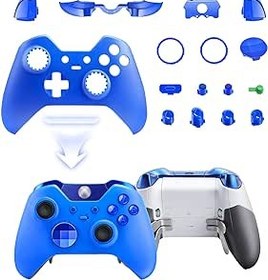 Resim Tam Düğme Setli Xbox One Elite Controller Model 1698 için Ön Muhafaza Yedek Kabuk ABXY Görünüm Menüsü Profil Anahtar Düğmeleri ve LB RB LT RT Tampon ve D-pad ve Aceent Halkaları (Krom Mavi) 