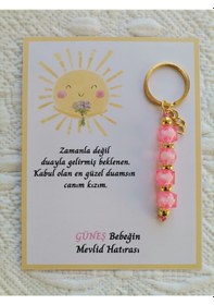 Resim 48 Adet Özel Tasarım Güneş Ve Pembe Anahtarlık Hastane Yeni Doğan 40 Mevlidi Dağıtmalık Hediyelik 