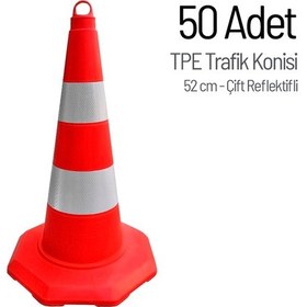 Resim 50'li Tpe Trafik Konisi Seti 52 Cm Çift Reflektifli Trafik Dubası-3621 