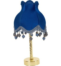 Resim Saks Mavi Kadife Kaplı Vintage Abajur Gold Kaplama Metal Ayak Yat Diğer 