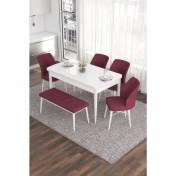Resim Canisa Concept Eva Serisi 80 x 132 cm Benchli Açılabilir Mdf Mutfak Masa Takımı Beyaz Masa ve 4 Sandalye 
