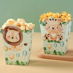 Resim 6 Parça, Orman Hayvanları Parti Kağıt Kutuları, Yeşil Orman Safari Doğum Günü Dekorasyon Kutusu, Vahşi Hayvanlar Parti Hediye Paketleme Kutusu, Noel, Cadılar Bayramı 