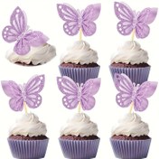 Resim 12 adet Glitter Kelebek Cupcake Toppers - Çift Katmanlı Montajlı Prenses Temalı Parti Süslemeleri Düğünler, Bebek Duşları, Doğum Günleri ve Cinsiyet Açıklamaları için - Elektrik Gerektirmez, Kelebek Cupcake Toppers, Düğün Masa Süslemeleri, Zarif Masa Aksesuarı, Parıltılı Süslemeler 