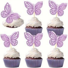 Resim 12 adet Glitter Kelebek Cupcake Toppers - Çift Katmanlı Montajlı Prenses Temalı Parti Süslemeleri Düğünler, Bebek Duşları, Doğum Günleri ve Cinsiyet Açıklamaları için - Elektrik Gerektirmez, Kelebek Cupcake Toppers, Düğün Masa Süslemeleri, Zarif Masa Aksesuarı, Parıltılı Süslemeler 
