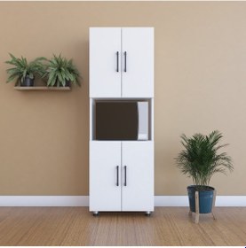 Resim 4 Kapaklı 4 Kapılı 5 Bölmeli Çok Amaçlı Dolap Beyaz Mini Fırın Bölmeli Mutfak Dolabı 161x56x32 Cm Beyaz 