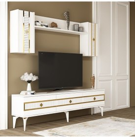 Resim Nova Tv Ünitesi Takımı Beyaz-Altın 