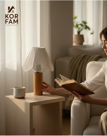 Resim Rosalinda Abajur - Beyaz Hasır El Yapımı Bohem Çiçek Şekilli Ahşap Ayaklı Rustik Abajur Çok Renkli 