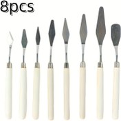 Resim 8 Parça Seramik ve Çömlekçilik Aletleri Seti - Heykel ve Boyama İçin Ahşap Saplı Boş Metal Spatula Palet Bıçakları 