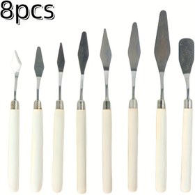 Resim 8 Parça Seramik ve Çömlekçilik Aletleri Seti - Heykel ve Boyama İçin Ahşap Saplı Boş Metal Spatula Palet Bıçakları 