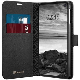 Resim Spigen Galaxy S10e ile Uyumlu Kılıf La Manon Wallet Saffiano Black 