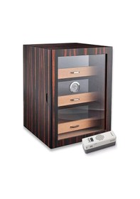 Resim Elektronik Nemlendiricili Camlı 3 Çekmeceli Puro Kutusu Humidor Abanoz 