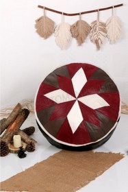 Resim Ottoman Pouffe İskandinav El Yapımı Hakiki Kuzu Derisi Bohem Bahçe Balkon Bungalov Puf Minder 60x30cm(DOLGUSUZ) 