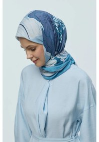Resim Moda Kaşmir Şakayık Desen Bambu Eşarp Mavi - Gri 