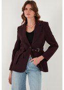 Resim Lela Regular Fit Kruvaze Yaka Kemerli Blazer Bayan Ceket 6839367 Mürdüm 