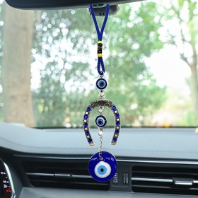 Resim 1 adet Dinaauto Türk Mavi Şeritli Kötü Göz Cami Atkabuklu Araba Şansı - Araç Dekoru için Koruyucu Kötü Göz Kolye ile Asılı Süs 
