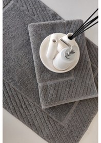 Resim 2'li Diyagonal Çizgili Ayak Havlusu Seti - %100 Pamuk Havlu Takımı - 50x70 Cm Antrasıt Antrasit 