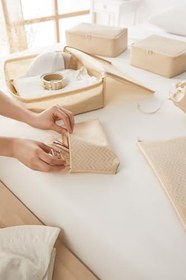 Resim Ocean Home Textile 8'li Bej Balıksırtı Bavul İçi Düzenleyici Set 