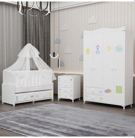Resim Elegant Yıldız 4 Bebek Odası Takımı Yatak Uykuseti - Uykucu Beyaz 
