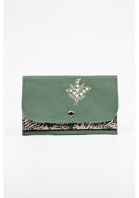 Resim Fabric Craft Bag Kadın Kumaş Cüzdan Nakışlı Yeşil - Gri 