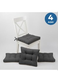 Resim Altınpamuk 4'lü Lüx Gold Pofidik Antrasit Sandalye Minderi Özel Dikişli Bağcıklı 40x40cm Antrasit 