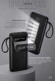 Resim Jopus 20000mAh PowerBank Dahili Kablolu, LCD Ekranlı, LED Lambalı, Taşınabilir Şarj Cihazı - Siyah JP-P11A 