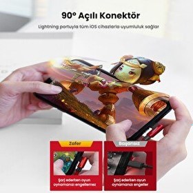 Resim Ugreen 90 Derece Açılı Lightning iPhone 1 M Kırmızı Şarj ve Data Kablosu 