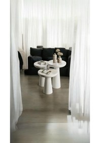 Resim Wood Ahşap Beyaz 3 Lü Set Mantar Yan Sehpa Fiskos Çiçeklik Decorative Beyaz 