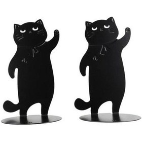 Resim Venturemart 1 Çift Kedi Tasarım Bookend Demir Bookend Kitap Durdurucu Book Book Home Için Kitap Standı 