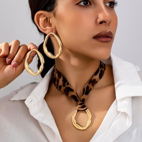 Resim 3 adet Şık ve Seksi Vintage Esinlenmiş Leopar Desenli Geometrik Kolye ve Küpe Seti - Cesur Altın Tonlu Çinko Alaşımlı, Partiler ve Günlük Kıyafetler için İdeal 