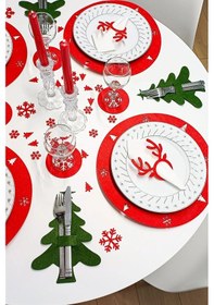 Resim Yeşil 6'lı Dekoratif Çam Ağacı Kaşıklık Yılbaşı Dekor, 3mm Keçe Adaçayı Yeşili 