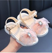 Resim Pembe Kızlar Sandalet Çiçekler Yay Düğüm Tatlı Yumuşak Çocuk Plaj Ayakkabısı Çocuklar Yaz Yay Düğüm Sandalet Prenses Moda Sevimli Yüksek Kalite Pembe 