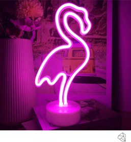 Resim Ema Dükkan Flamingo Neon Led Işıklı Usb'li Gece Lambası Pilli Neon Led Işıklı Masa Lambası Dekoratif Aydınlatma 