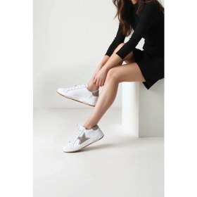 Resim Derimod Kadın Beyaz Bağcıklı Kalın Tabanlı Taşlı Deri Sneaker 26PFD220014 