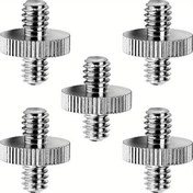 Resim 1/4" Erkekten 1/4" Çift Erkek Vida Adaptörü ile Metal Konu Adaptörlerin 5 Adeti, Kamera Tripod Montaj Aksesuarlarını Destekler. 
