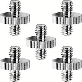 Resim 1/4" Erkekten 1/4" Çift Erkek Vida Adaptörü ile Metal Konu Adaptörlerin 5 Adeti, Kamera Tripod Montaj Aksesuarlarını Destekler. 