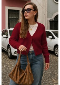 Resim Madmext Bordo V Yaka Kadın Triko Hırka Mg2462 Bordo 