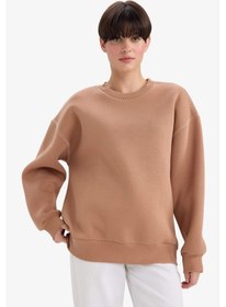Resim Defacto Overshirt Fit Bisiklet Yaka Sweatshirt G3320ax25aubn336 Kahve 