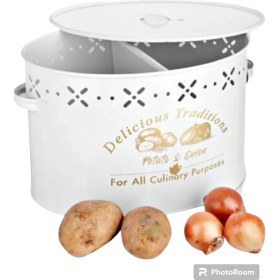 Resim Toptanfoni 2'Li Metal Mutfak Seti Metal Ekmek Sepeti Bölmeli Metal Patates Soğanlık Beyaz 