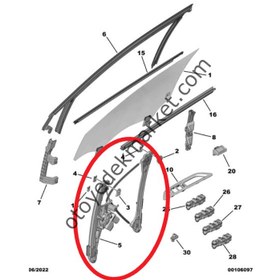 Resim Peugeot 3008 (2016-2023) Sağ Ön Kapı Cam Motorlu Krikosu (Orijinal) 