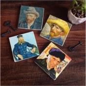 Resim Mena Rise Van Gogh Otoportre Taş Altlığı Seti - 4 Parça - Dekoratif, Mutfak Aksesuarı, 10X10 Cm, Kaydırmaz Tabanlı, Şık ve Dayanıklı SC325 