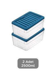 Resim 2'li Derin Buzdolabı Organizer Set Düzenleyici Saklama Kabı Mikrodalga Difriz Kabı 2500 ML Mavi 