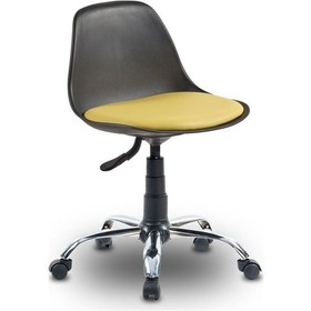 Resim Ofiscombin Krom Metal Ayaklı Döner Tekerli Sırtlı Çalışma Taburesi Tabure Sari Deri 00047499816 