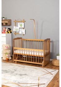 Resim Ahşap Beşik Anne Yanı Beşik Doğal Vernikli 60x120 - Uyku Setsiz Tek Yataklı Ahşap 
