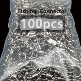 Resim 100 adet Balıkçılık Ani Kilitleri, B-Tipi Hızlı Bağlantılar, Karbon Çelik & Demir, Buz Balıkçılığı Ekipman Aksesuarları, Rulmanlı Döner Çengelli ve Oltalar Bağlantıları 