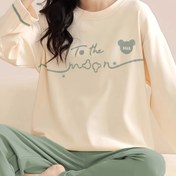 Resim Plus Beden İlkbahar/Sonbahar Karikatür Desenli Pijama Takımı, Kadınlar için Rahat Giyilebilir Ev Kıyafeti 