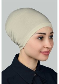 Resim Altobeh Hazır Pratik Geçmeli Lastikli Tesettür Bone - Koyu Krem 