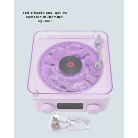 Resim Alvo Store Buğz Bluetooth Retro Pikap Hoparlör - Projektörlü Gece Lambası 
