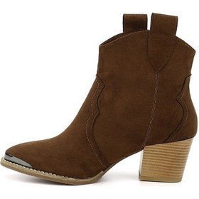 Resim Gönderi R Kahve Süet Sivri Burun Kalın Topuklu Kovboy Bot Kahve 