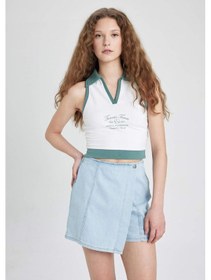 Resim Defacto Yüksek Bel Mini Jean Şort Etek B8292AX24SMNM85 İndigo 